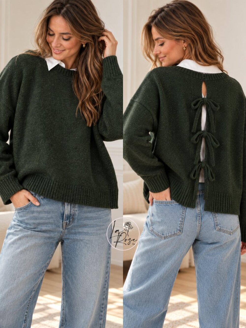Eleanor Tie-Back Sweater | Women's Green Fall and Winter Top | Comfy and Stylish